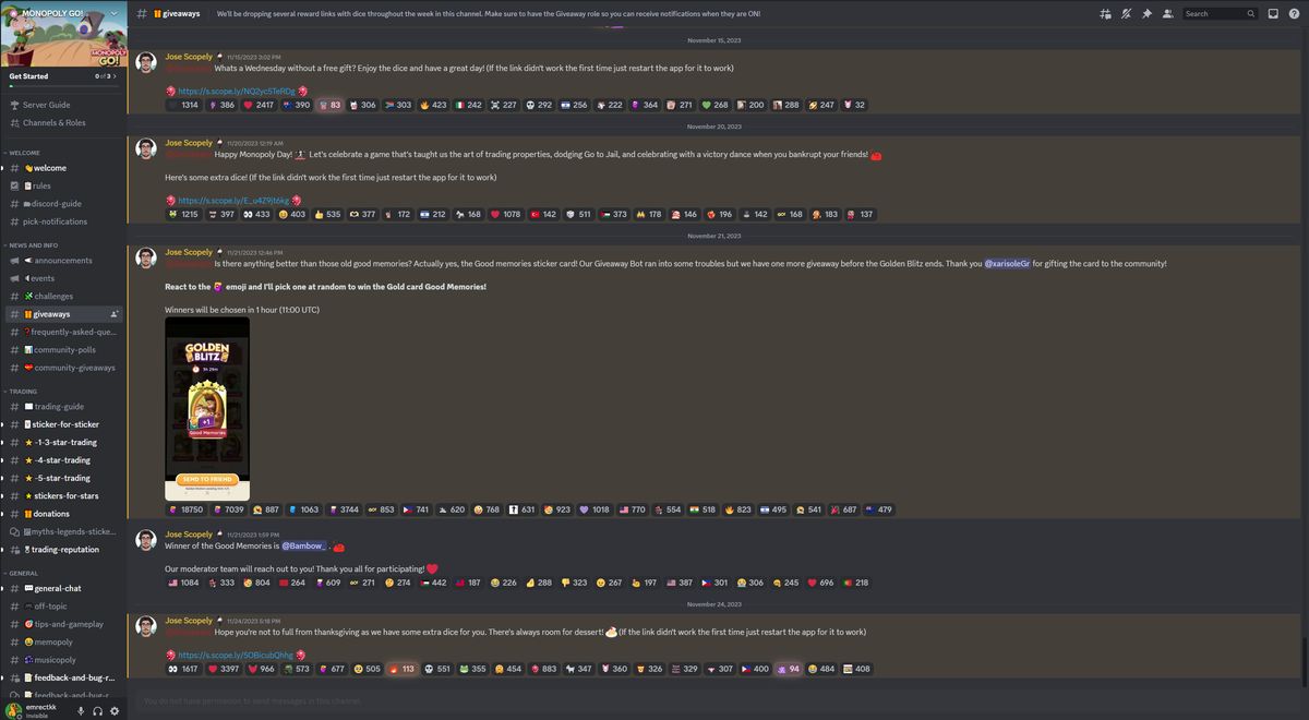 Monopoly GO free dice links Discord