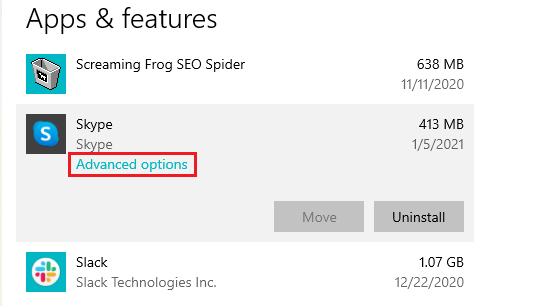 Skype advanced options