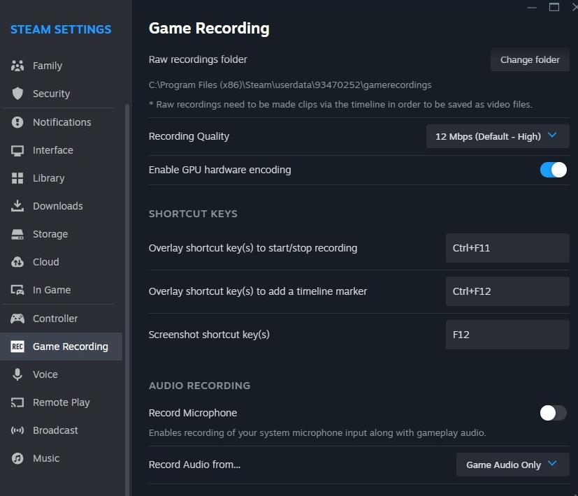 Steam Game Recording Beta - record on demand