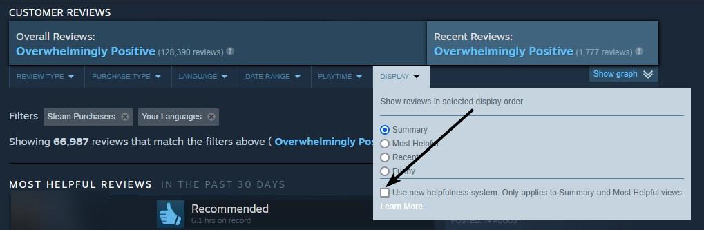 Valve's new helpfulness system for Steam reviews is great